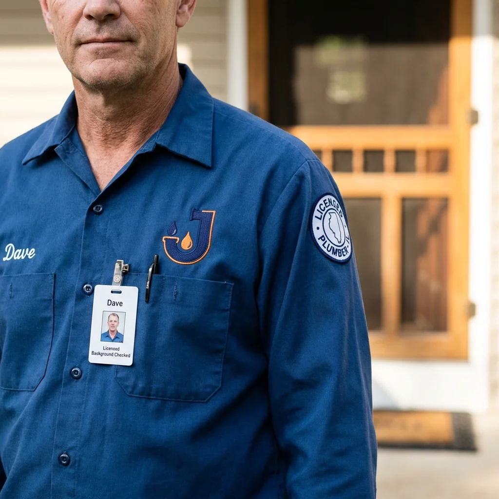 Licensed plumber showing ID badge in Albion, PA