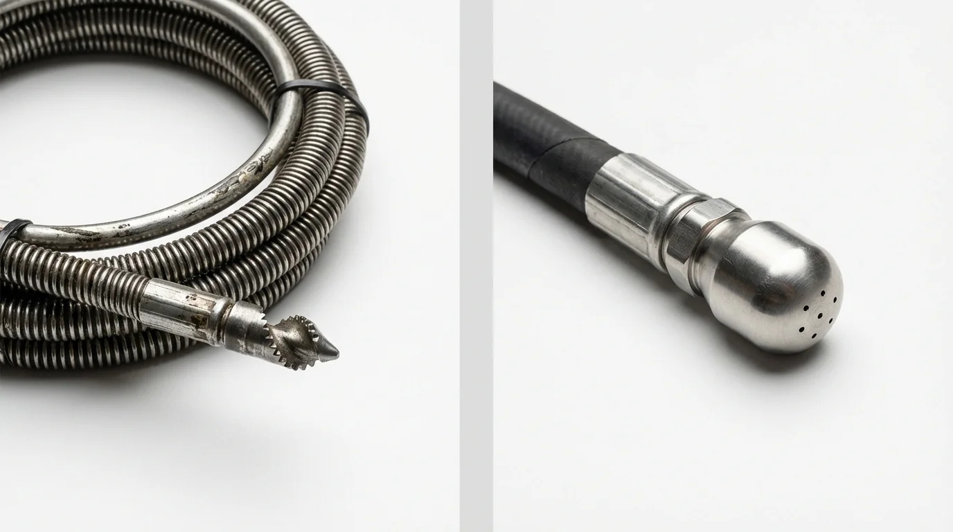 Drain snake cable and hydro jetting nozzle used for drain cleaning in Albion, PA